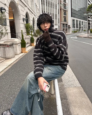 2-way Mohair Border Hooded Cardigan
