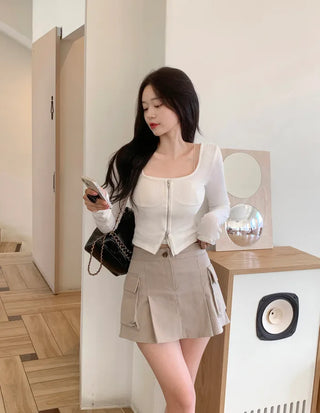[Lined] Cargo pleated skirt (4 colors)