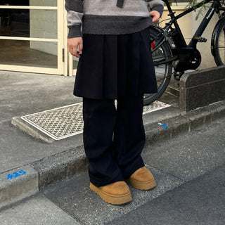 Pleated skirt, elastic waist pants