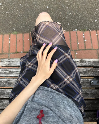 Checked scalloped hem chiffon skirt