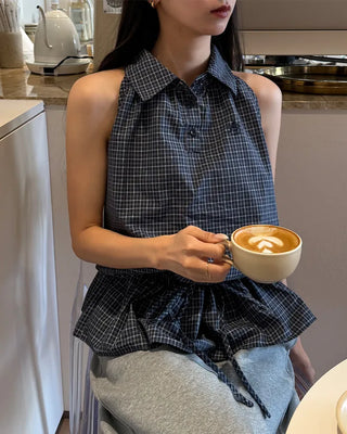 Color check sleeveless blouse
