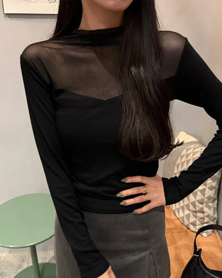 V-neck see-through bicolor T-shirt
