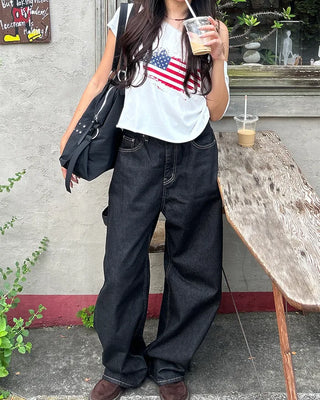 American Cut-Off Shoulder Neck Cropped T-Shirt