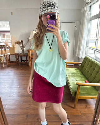 (Unisex) Rib Neck Simple Short Sleeve T-Shirt