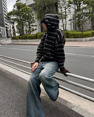 2-way Mohair Border Hooded Cardigan