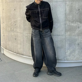 Washed balloon wide pants