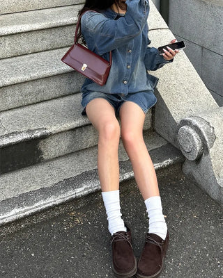 Loose denim shirt and shorts set