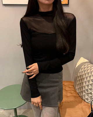 V-neck see-through bicolor T-shirt