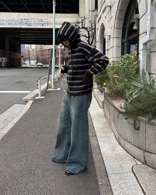 2-way Mohair Border Hooded Cardigan