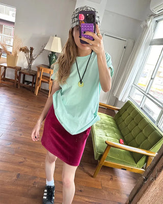 (Unisex) Rib Neck Simple Short Sleeve T-Shirt