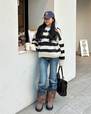 Harness-attached pattern fur suede short boots