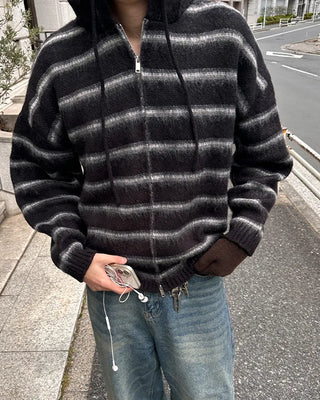 2-way Mohair Border Hooded Cardigan
