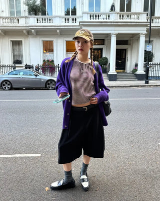 Thin striped ribbed cut and sew