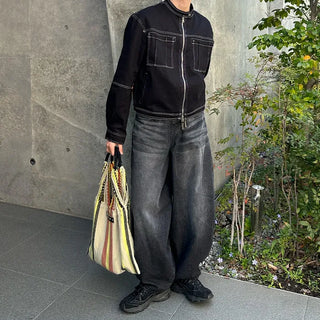 Washed balloon wide pants
