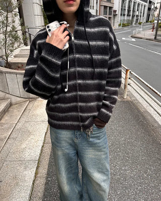 2-way Mohair Border Hooded Cardigan