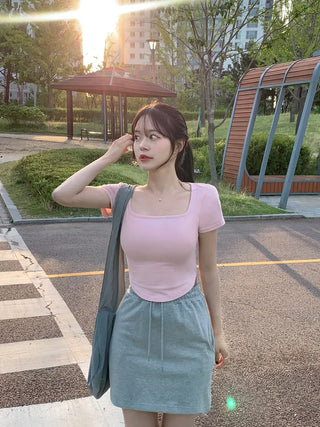 Square neck short-sleeved T-shirt (7 colors)