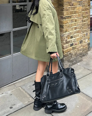 2-Way Studded Square Boston Bag