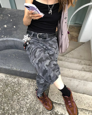 Camouflage flap pocket Bermuda denim pants