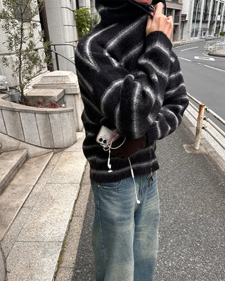 2-way Mohair Border Hooded Cardigan
