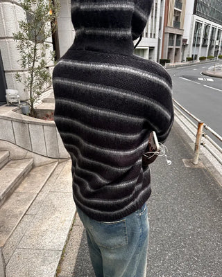 2-way Mohair Border Hooded Cardigan