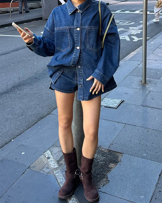 Bust patch pocket oversized denim jacket