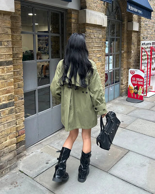 Stand Collar Zip Fly Flare Half Trench Coat