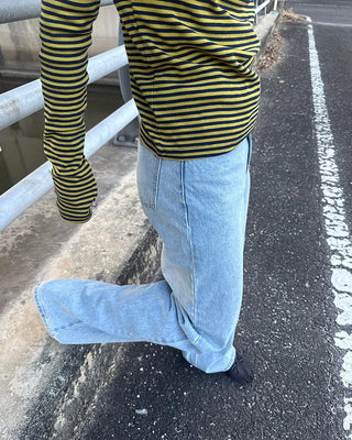 Wide straight light denim pants