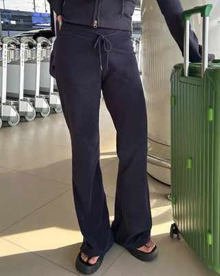 Pile waist wide rib bootcut pants