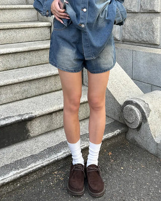 Loose denim shirt and shorts set