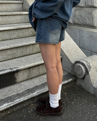 Loose denim shirt and shorts set