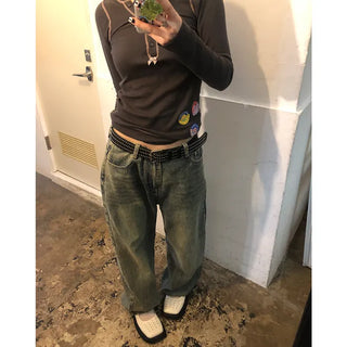 Vintage Wash Wide Denim Pants