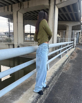 Wide straight light denim pants