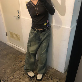 Vintage Wash Wide Denim Pants