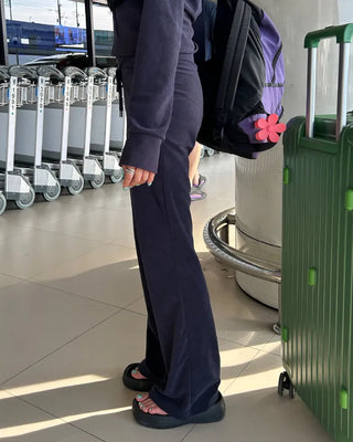 Pile waist wide rib bootcut pants