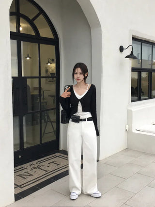 Diagonal stripe wave cardigan