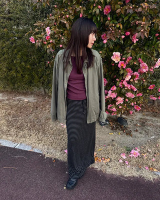 Striped back slit easy maxi skirt