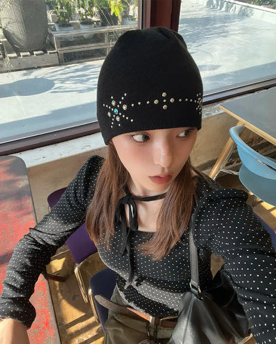 Flower knit beanie