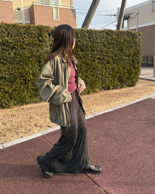 Striped back slit easy maxi skirt