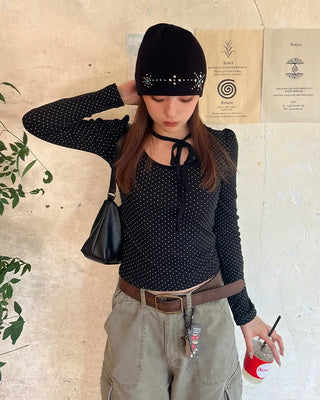 Flower knit beanie
