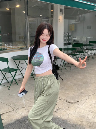 Printed Shirred Cropped T-Shirt (3 colors)