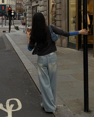 Washed wide denim pants