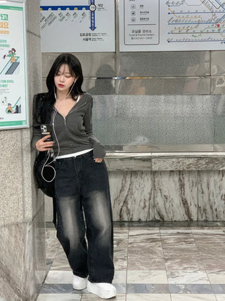 [6 colors] Line Slit Washed Wide Pants