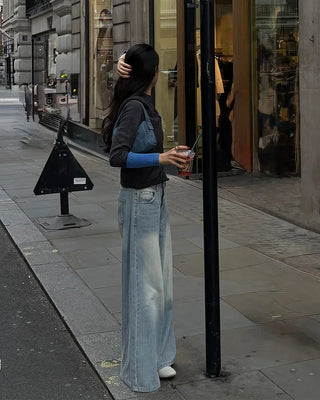 Washed wide denim pants