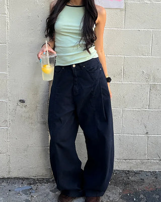 Unique yoke tuck balloon cotton pants
