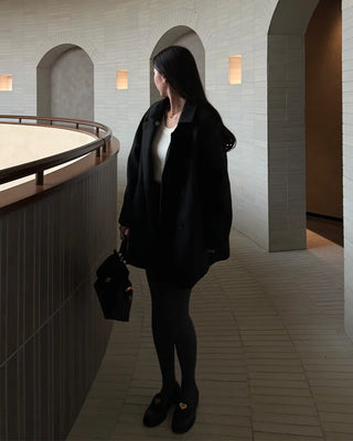 High-neck button-up half coat