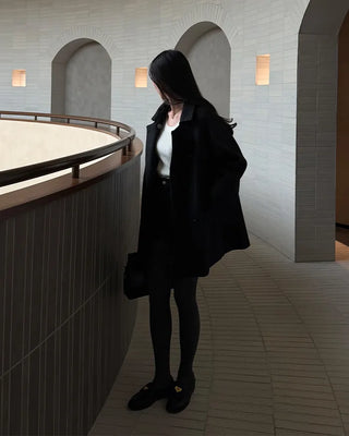 High-neck button-up half coat