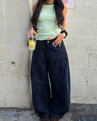Unique yoke tuck balloon cotton pants