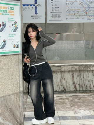 [6 colors] Line Slit Washed Wide Pants