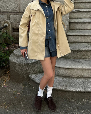 Stand Collar Flare Zip Half Coat