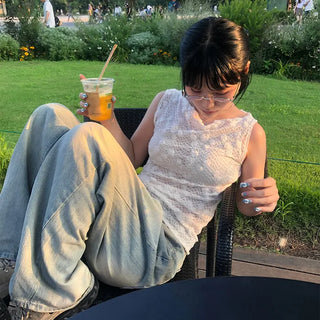 Vintage Wash Wide Denim Pants